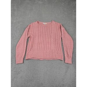 C&C California Sweater Womens Large Pink‎ Cable Knit Crewneck Long Sleeve Ribbed